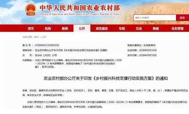 乡村振兴科技支撑行动实施方案