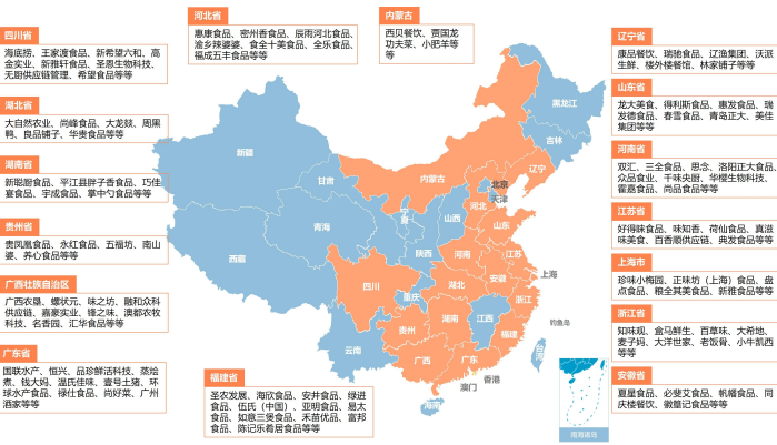 全国预制菜产业链代表性企业区域分布图