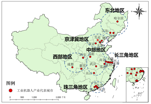 中国工业机器人产业分布格局示意图