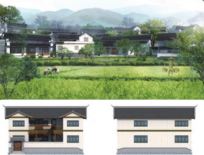 狮子窝村山林茶田村河共生图