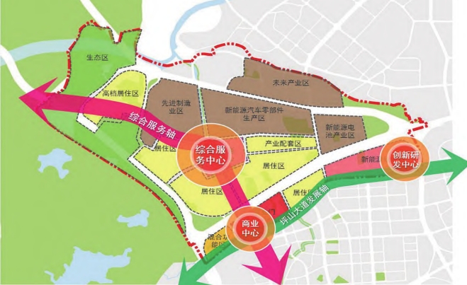 深圳市龙田片区规划结构空间示意图