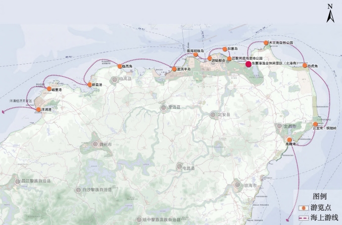 琼北地区海洋休闲游线规划示意图