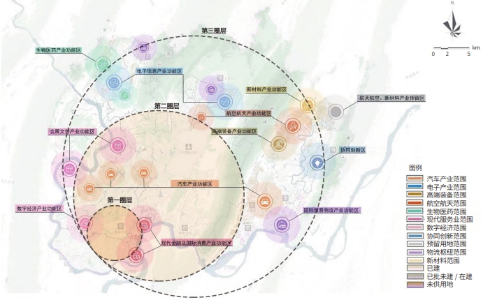 重庆市两江新区产业功能“圈层式”布局示意图